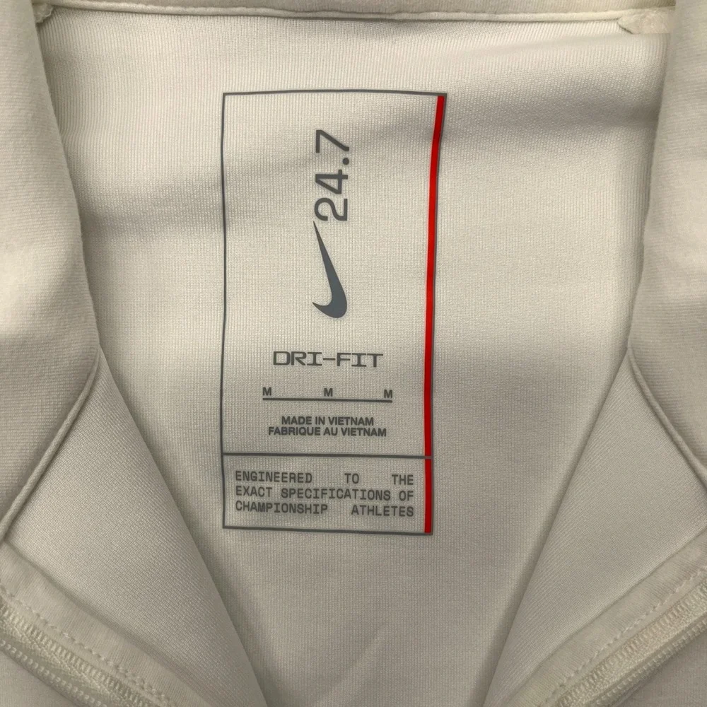 Nike Dri-FIT 24.7 Quarter Zip Pullover White Medium Continuous Logo Athletic